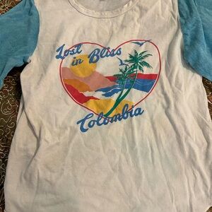 Billabong "Lost in Bliss Colombia" Graphic Raglan Tee - Blue/White